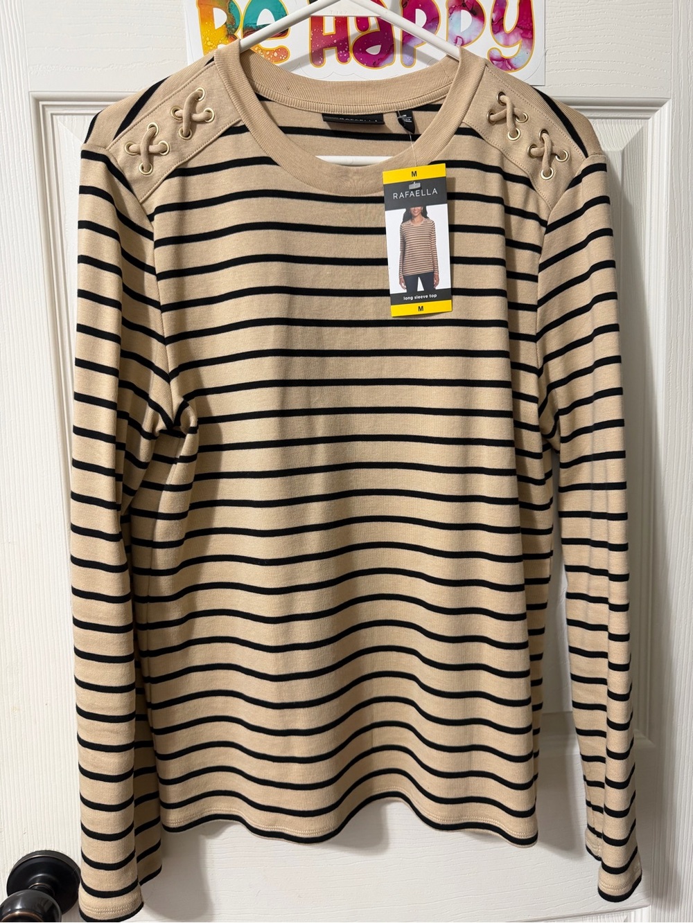 Rafaella Cream and Black Striped Knit Top
